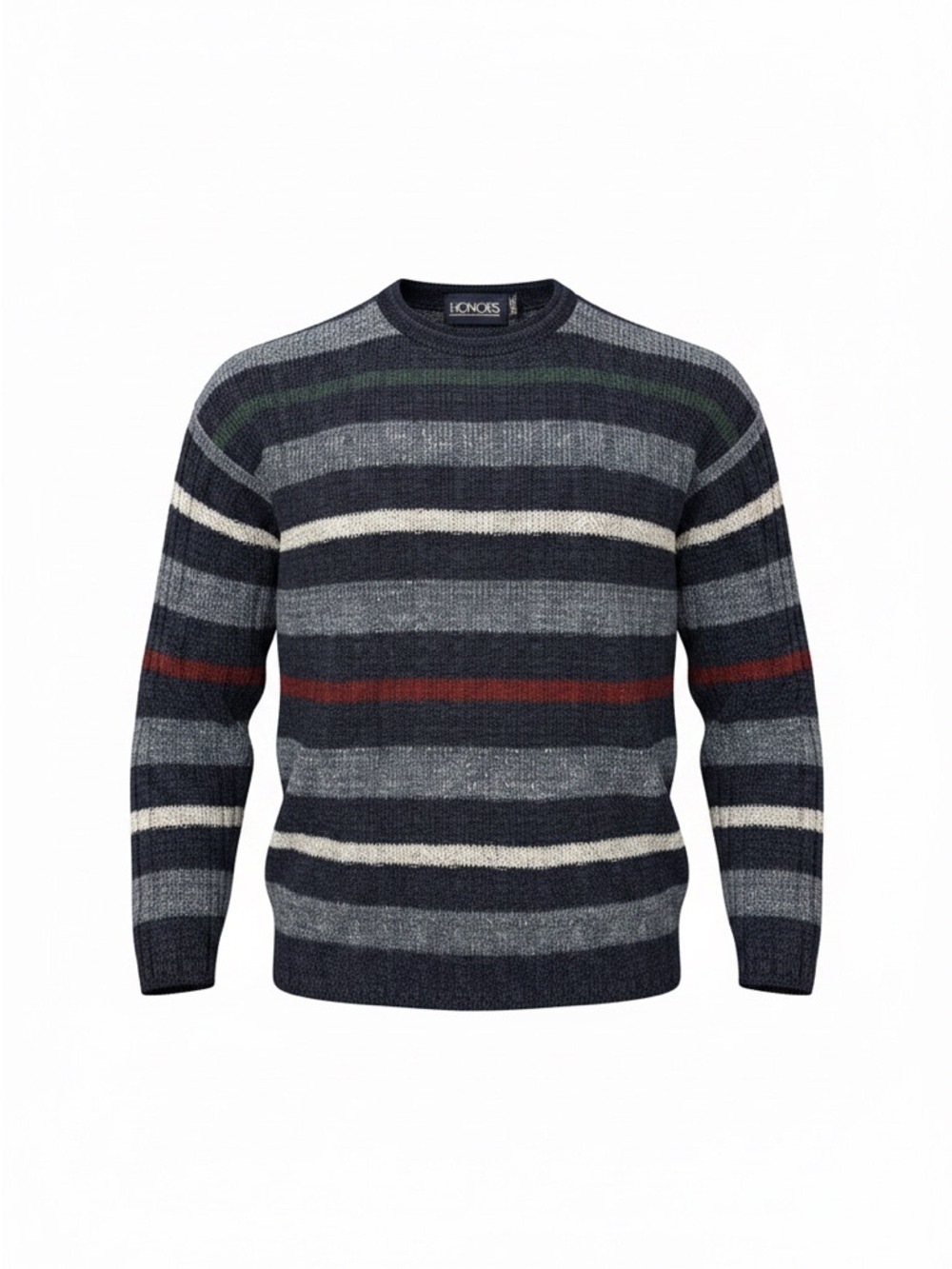 Honors Striped Crewneck Sweater, Navy with Green & Red Accents, Large